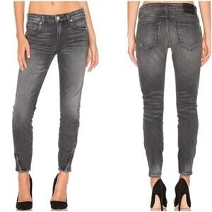 AMO Twist Zip Jeans Womens Size 26 Smoked Black Denim Mid Rise Cropped Skinny
